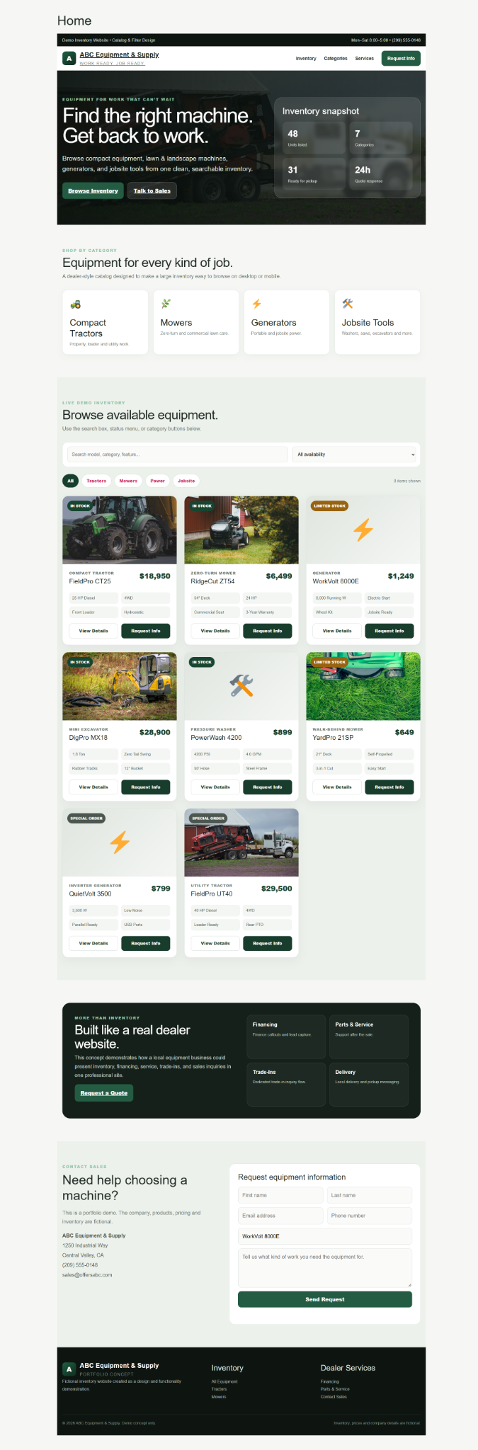 ABC Equipment and Supply concept website design